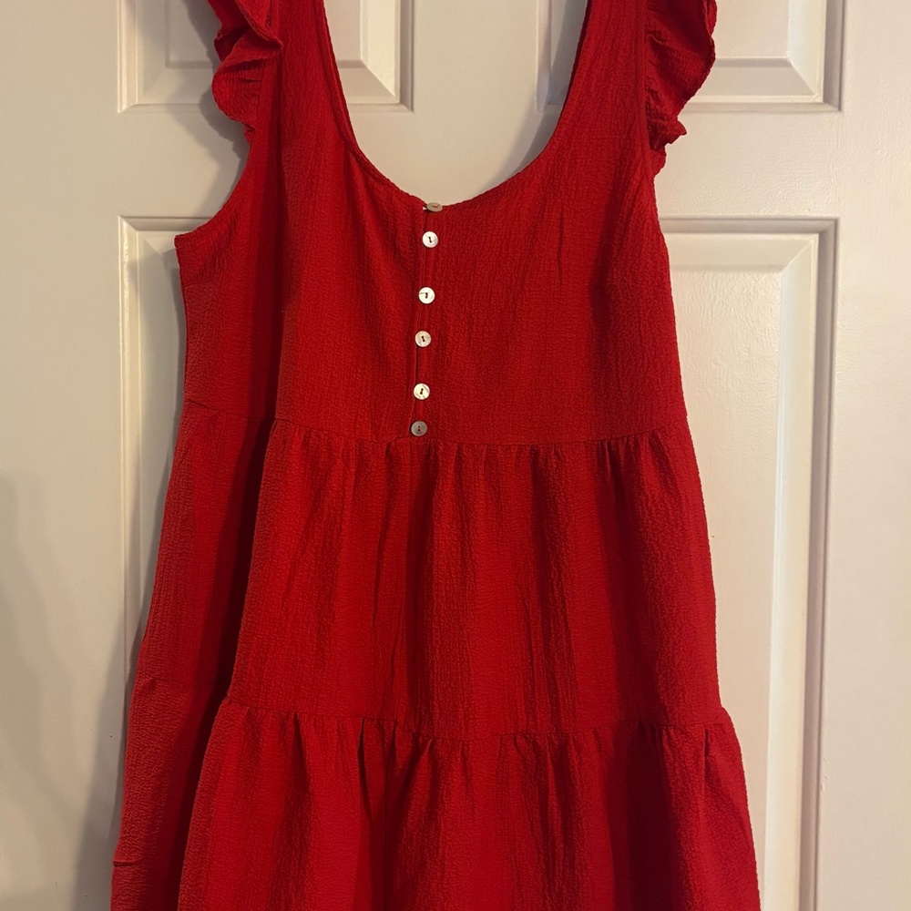 Red Pleated Buttoned Romper
